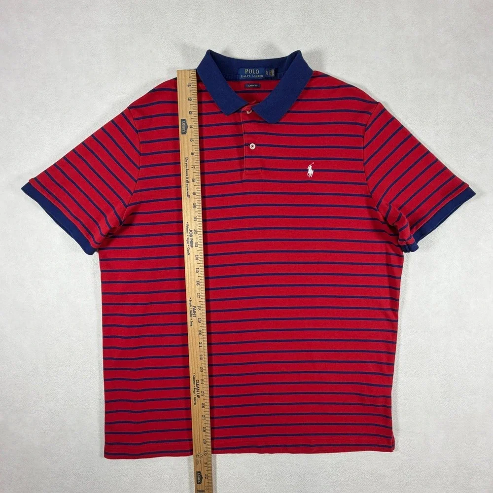 Polo Ralph Lauren Mens XL Classic Fit Red White Blue Striped Short Sleeve Polo